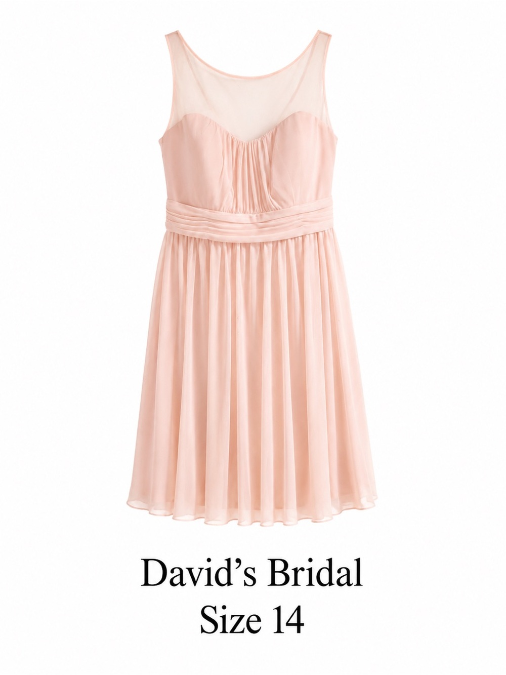 David's Bridal Girls' Pink Chiffon Illusion Bodice Dress